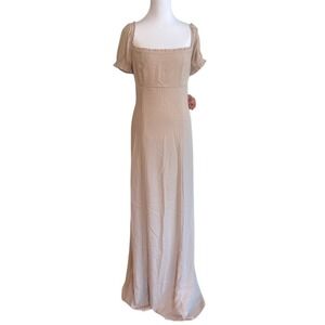 NWT Show Me Your Mumu Brittany Maxi Gown Dress L Beige Square Neck Puff Sleeve‎